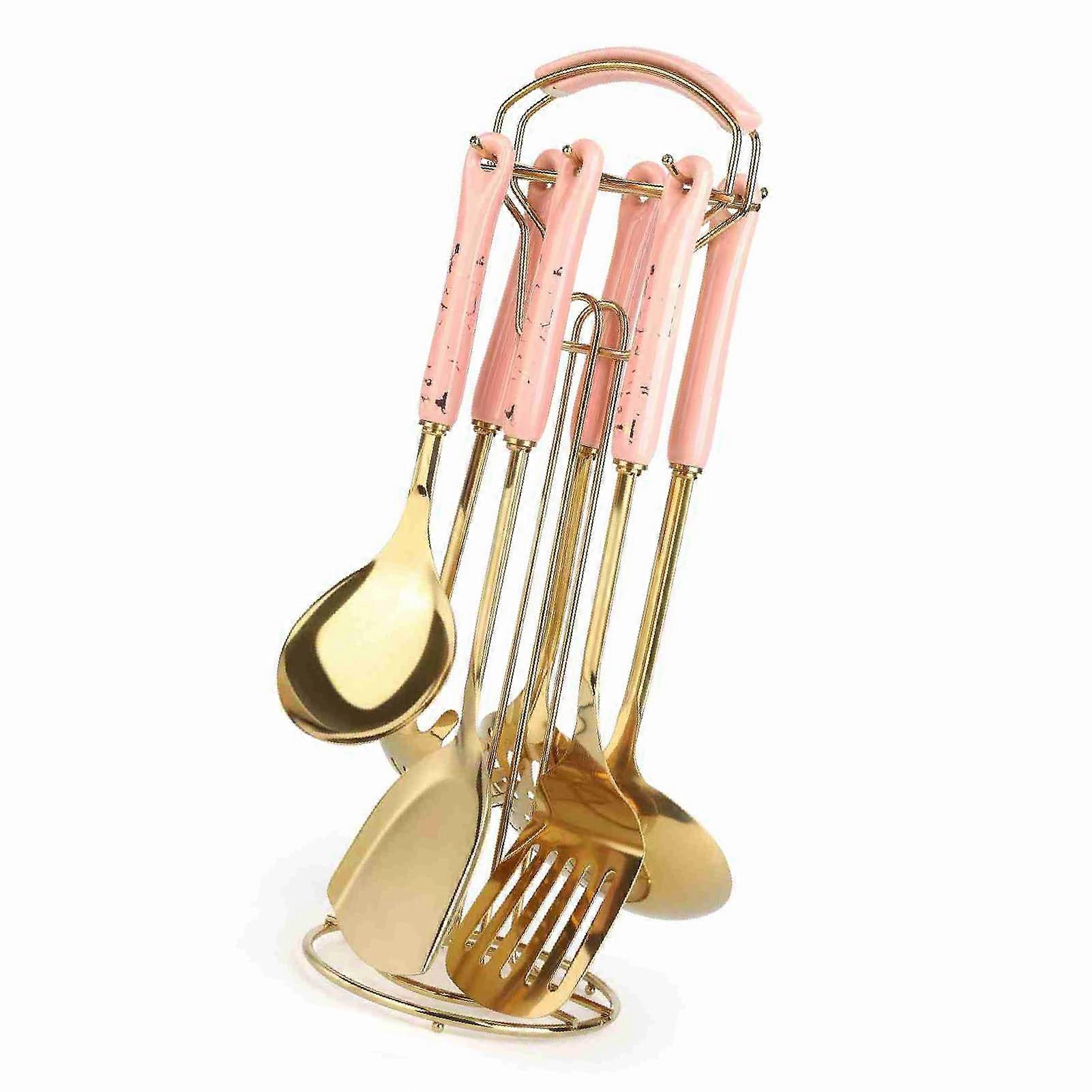 7 Pcs Kitchenware Set Ceramic Handle Stainless Steel 35.5cm