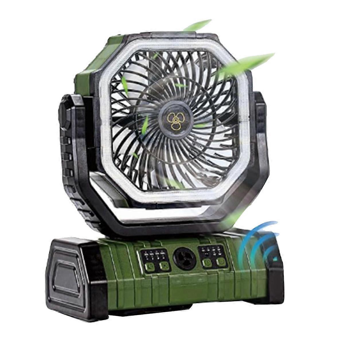 20000mAh Battery Fan Rechargeable with Hook&Bright LED Light Remote Control Timer Auto Oscillation Cordless Fan Green