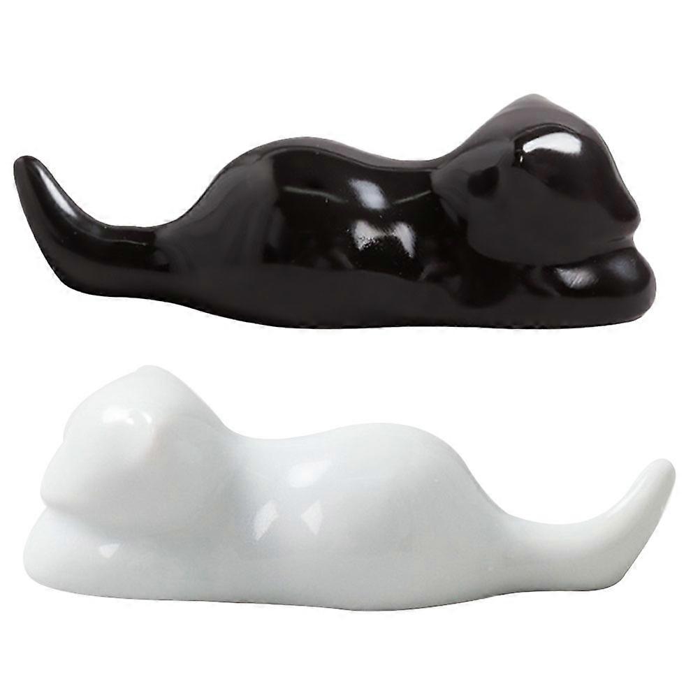 Ceramic Cat Shaped Chopsticks Holder For Dining Table Decor Assorted Color 2Pcs