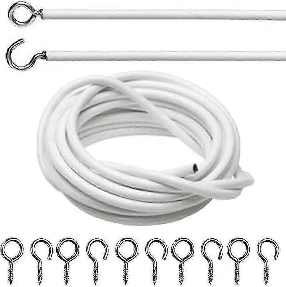White Window Net Curtain Wire Cord Cable With 8 Hooks & 8 Eyes (3 Meter Net Curtain Wire+8 Hooks+8 Eyes)