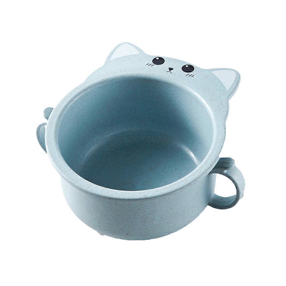 Cat Design Bowl Wheat Straw for Eating Use with Handle Blue
