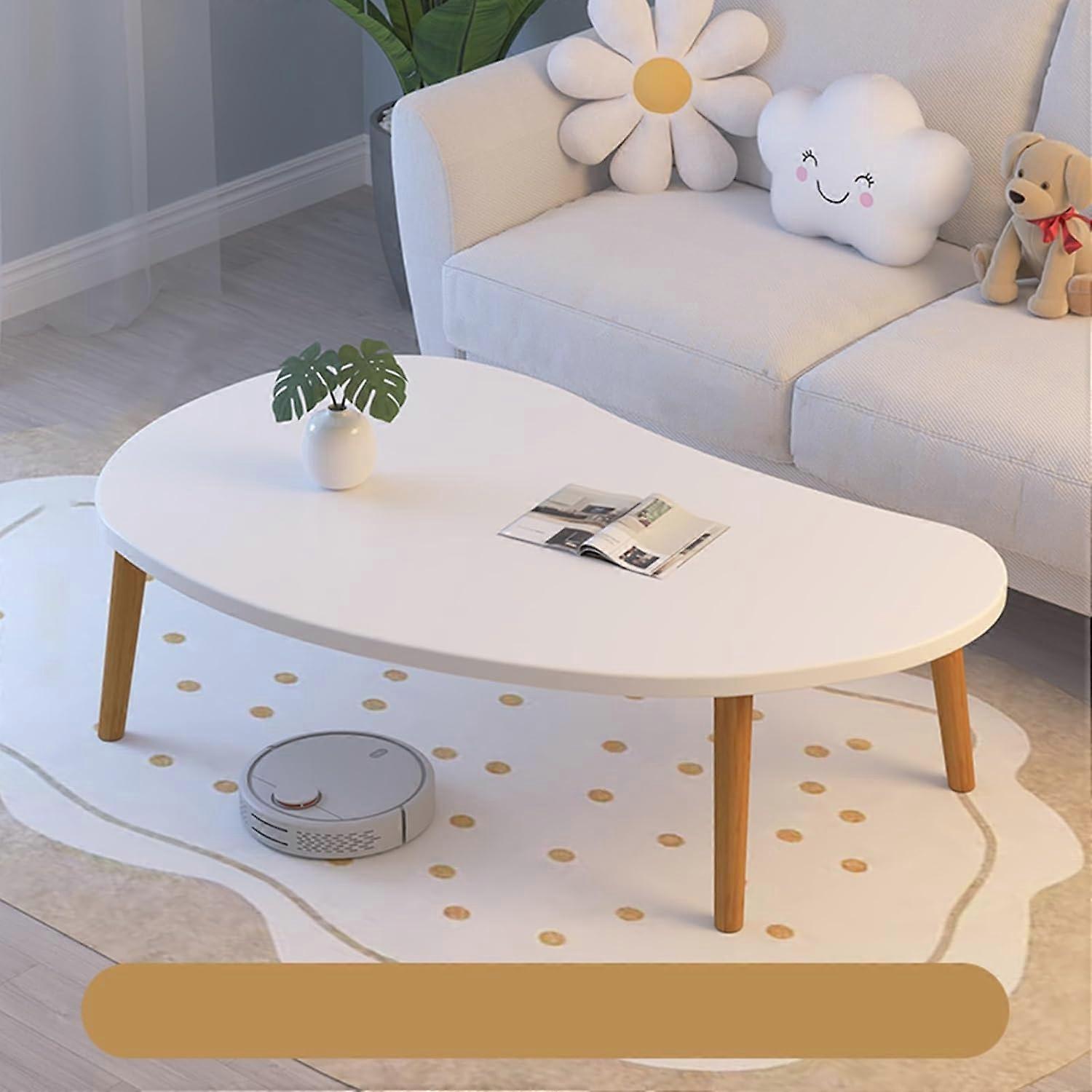 Modern Petite Coffee Table, Irregular Accent Table with Rounded Corners, Rustic White Cocktail Table