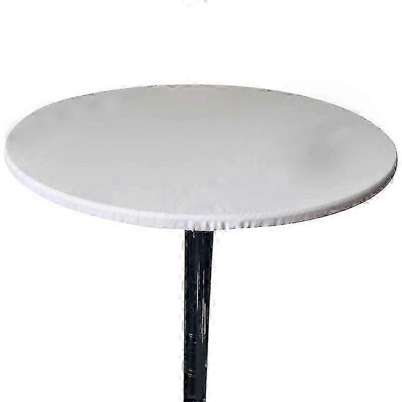 Round 60cm Elastic Fitted Tablecloth Protector Table Cover Waterproof (White)