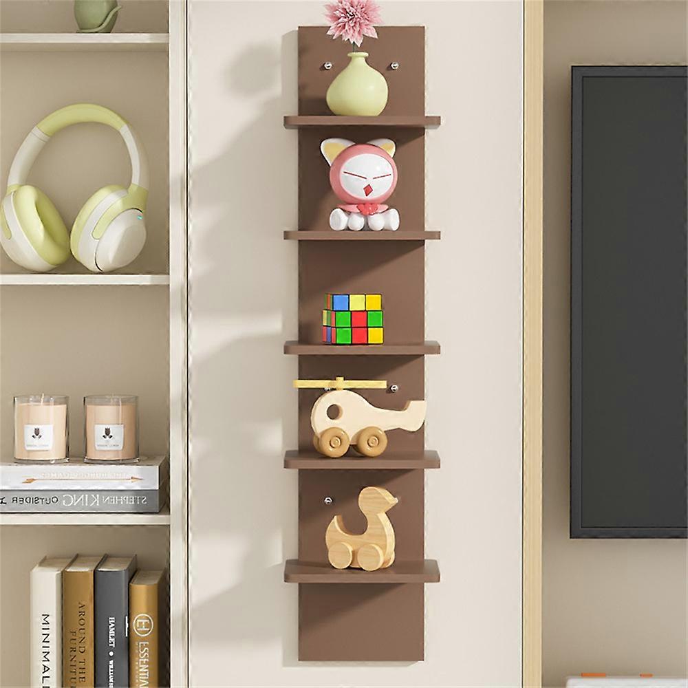 TKdaddy 5-Tier Wall Mount Shelf Storage Rack Vertical Bookshelf Display Organizer for Home Decor Brown