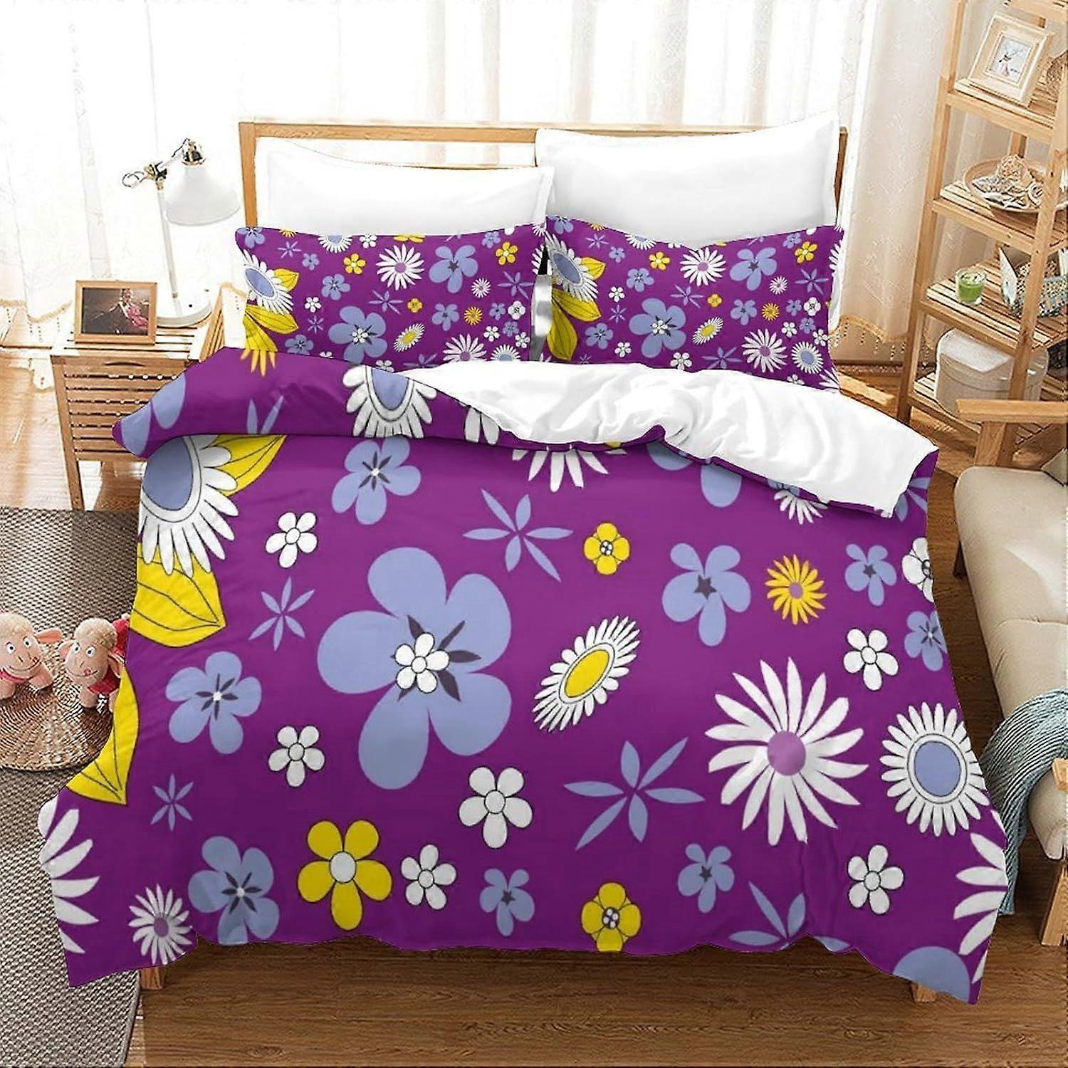 Bedding Floral Printed Bedding Set King Size Duvet Cover Super Soft Breathable Microfiber Quilt Cover with Pillowcase with Zipeer Closure Hypoallergen