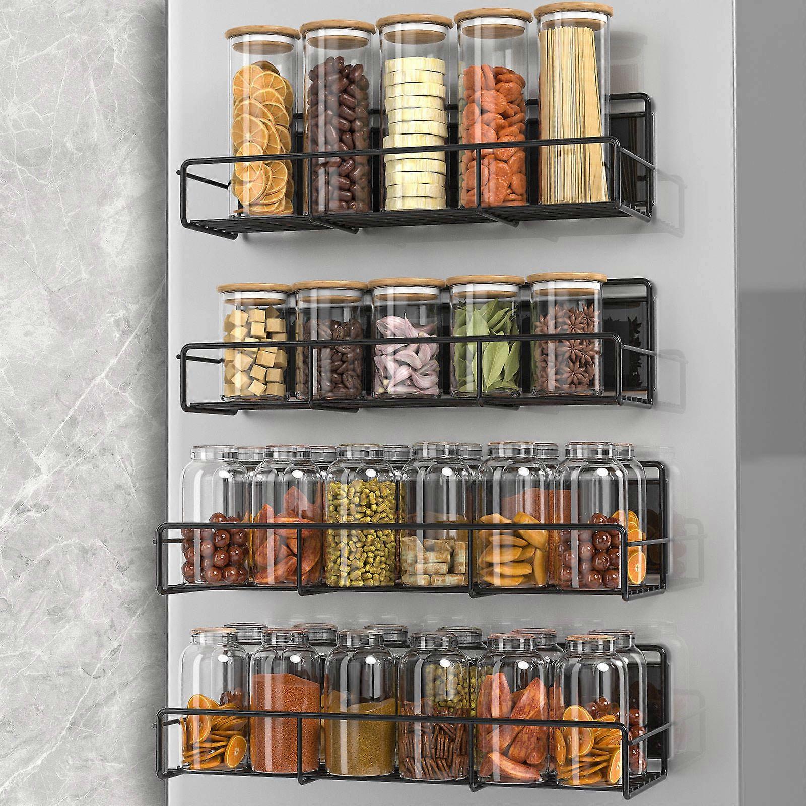 Magnetic Spice Rack Kitchen Storage Rack for 4Pcs Black