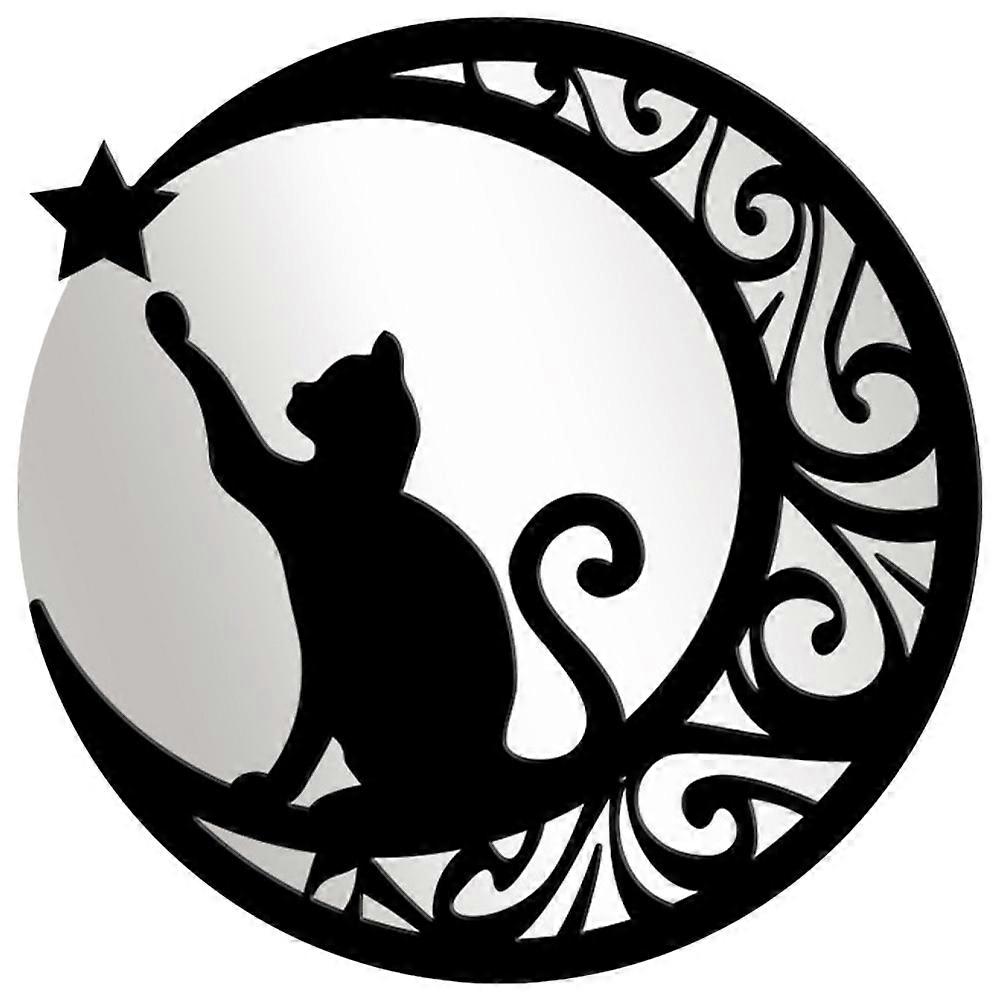 Wall Sticker Mirror Cat Pattern Acrylic for Kitchen Black Adhesive 1Set