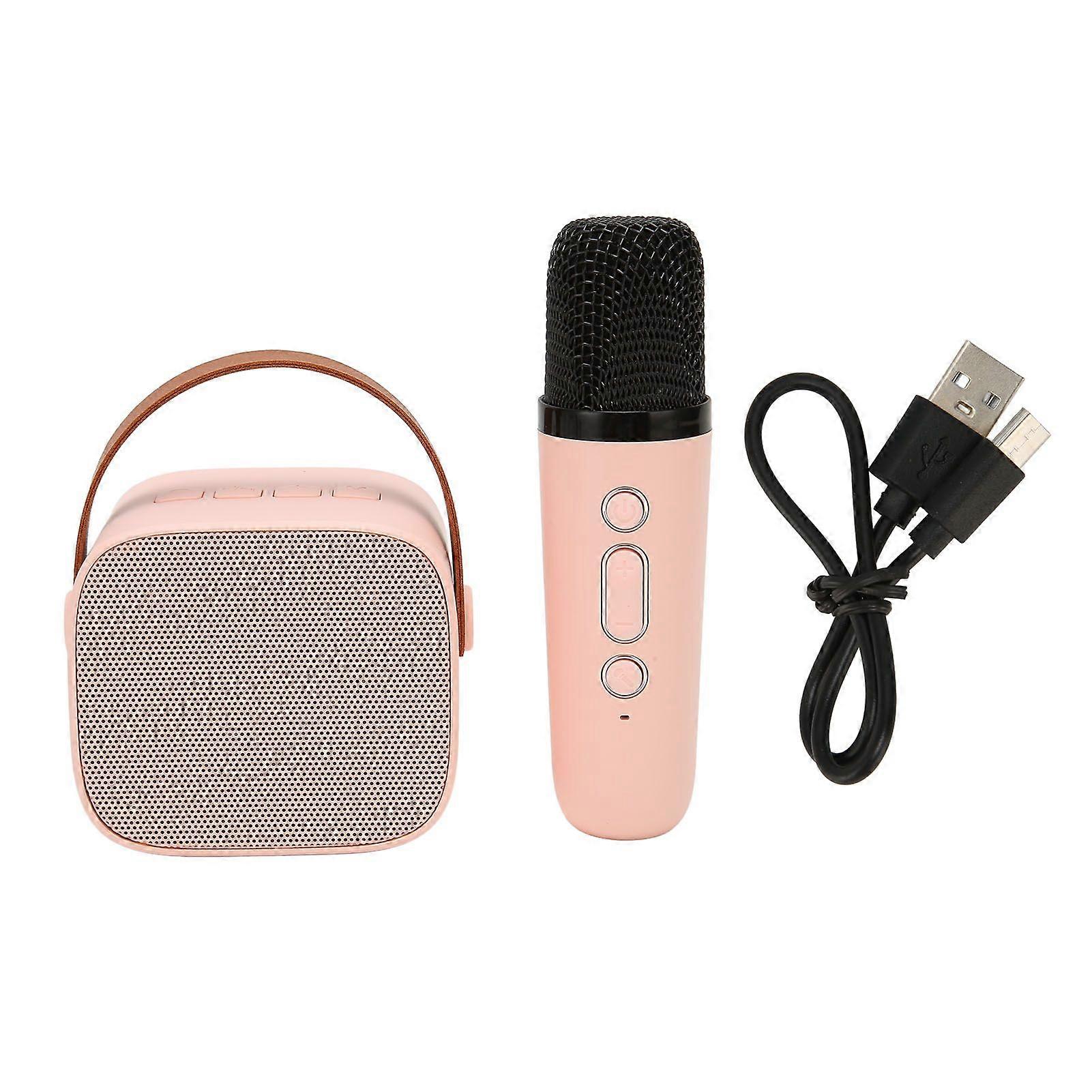 Bluetooth Speaker Microphone Set HD Stereo Rechargeable Retro Portable Karaoke Machine for Kids Adults Party Pink
