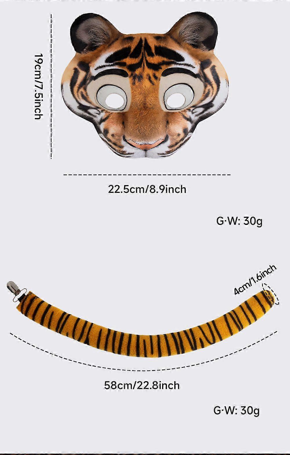 1 Set Halloween Tiger Costume Set: Realistic Animal Mask With Tail For Cosplay Part Festival - Carnival Supplies With Comfortable Elastic Strap