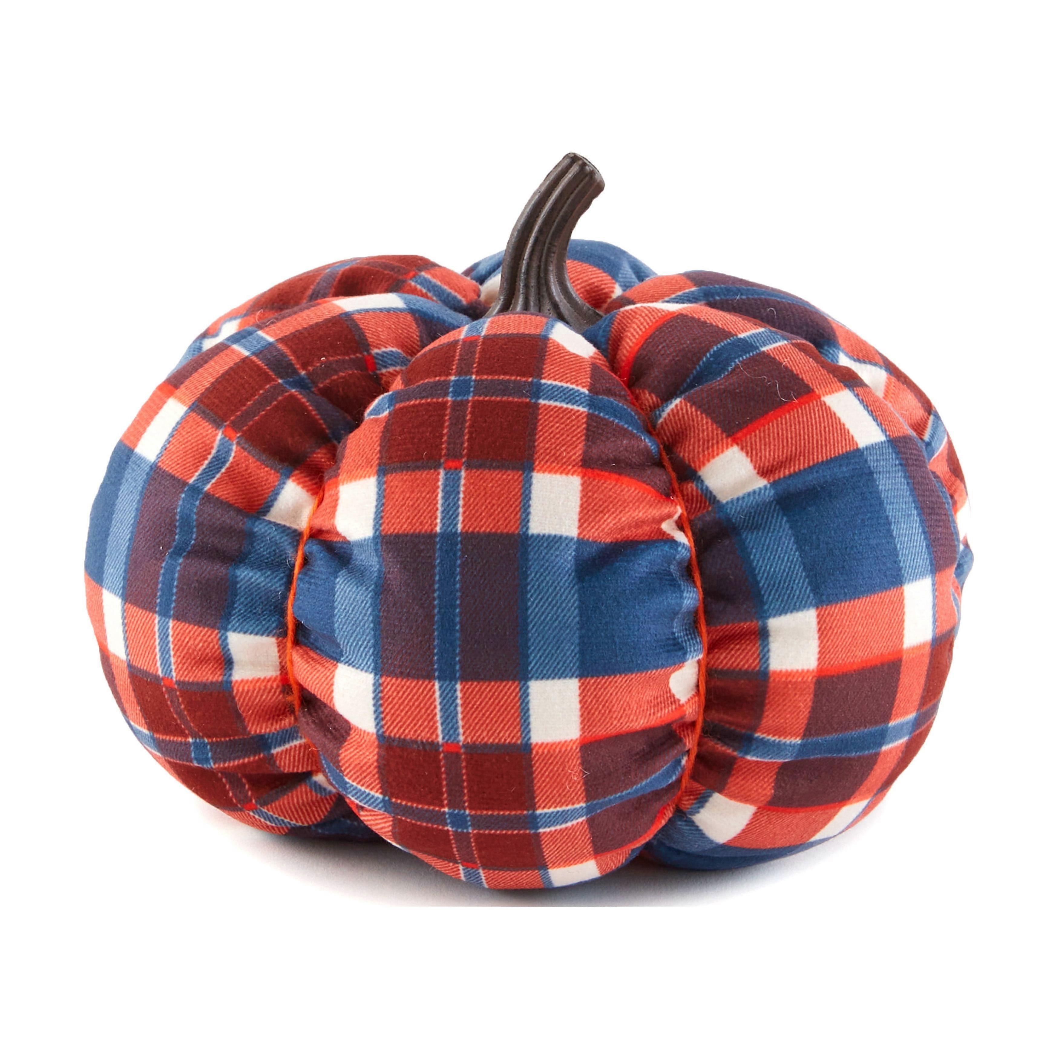 Decorative Harvest Plush Pumpkins - Navy Plaid Small