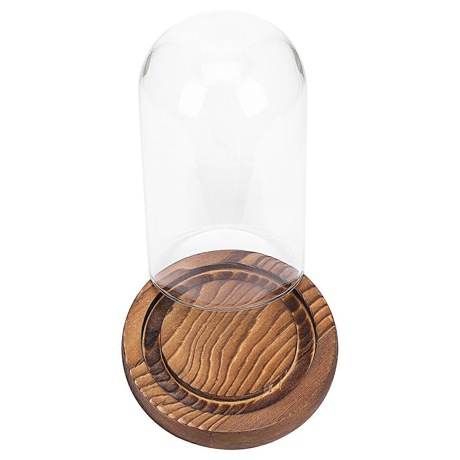 Decorative Glass Cloche Candle Cover for Protection 2Sets with Wooden Base