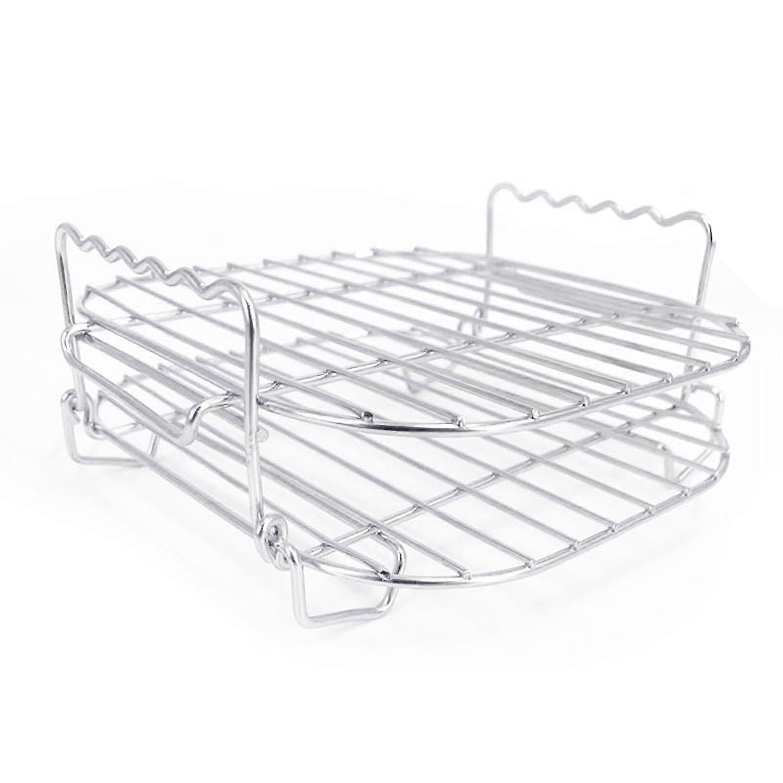 Stainless Steel Airfryers Double Layer Rack Versatile Square Roasting Grill with Skewers Baking Tray AirFryers Holder