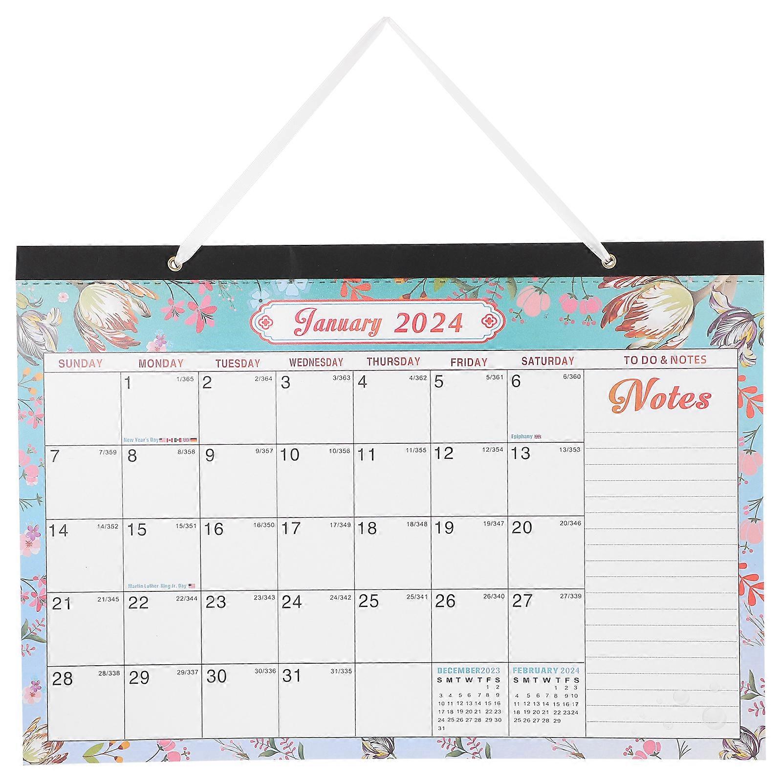 Sturdy Wall Calendar 2024 Rectangular Design For Home Use 43.00X30.00X0.50CM Time Management 5Pcs