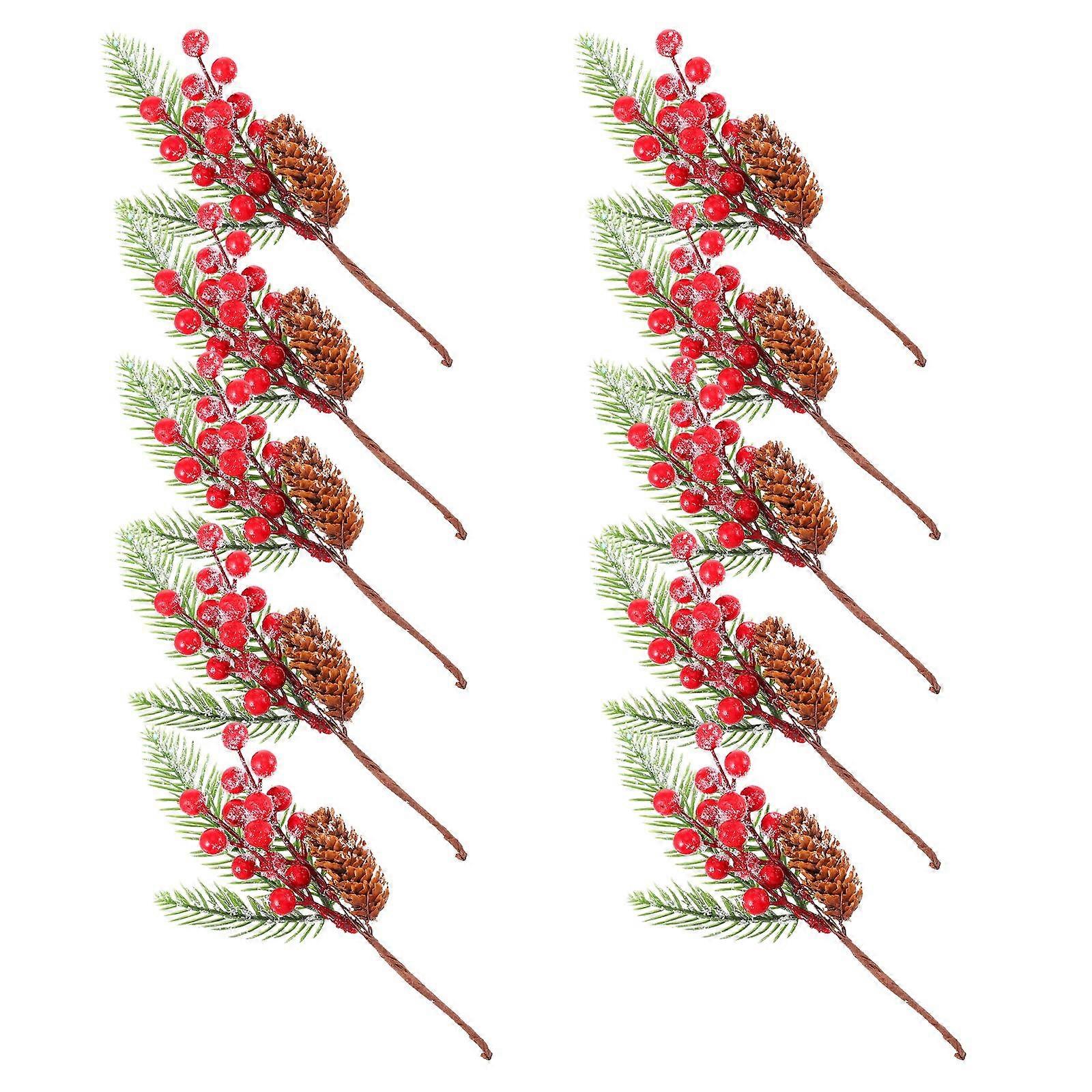 Red Christmas Fake Pine Needle Simulation Pine Cones for Tree 10Pcs