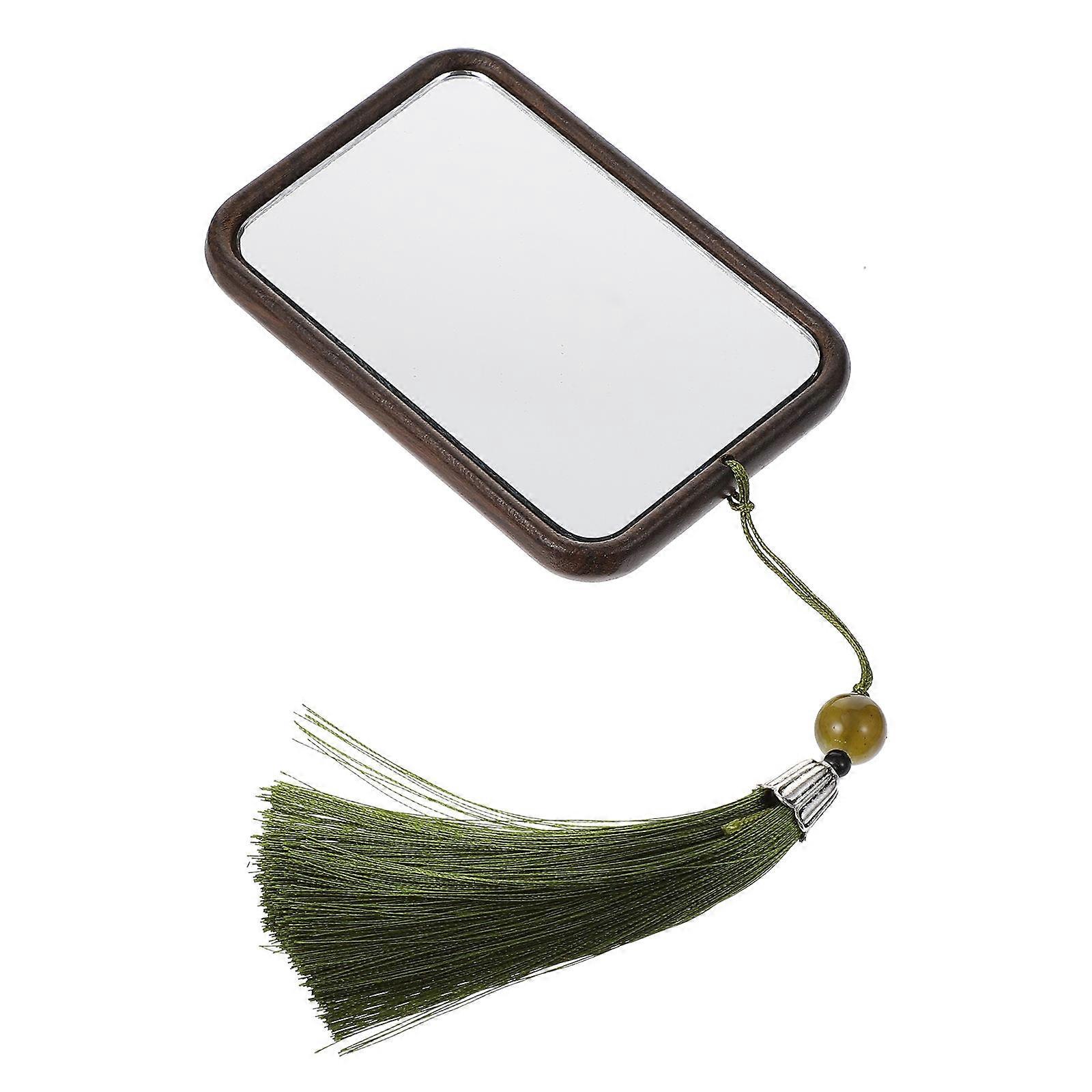 Small Wooden Travel Mirror With Tassel For Home Use And Travel Multi Functional 1Set
