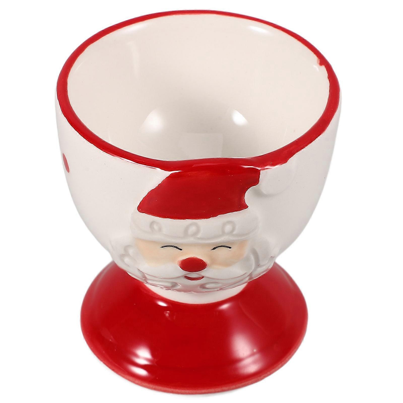 3Pcs Ceramic Egg Stands for Home Use with Santa Claus Decoration
