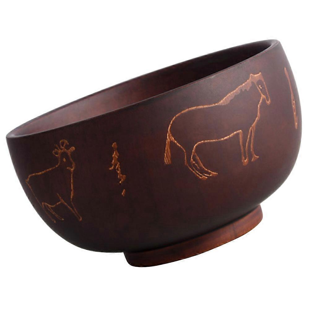 Wood Bowl for Food Container with 3Pcs Ethnic Style Carving