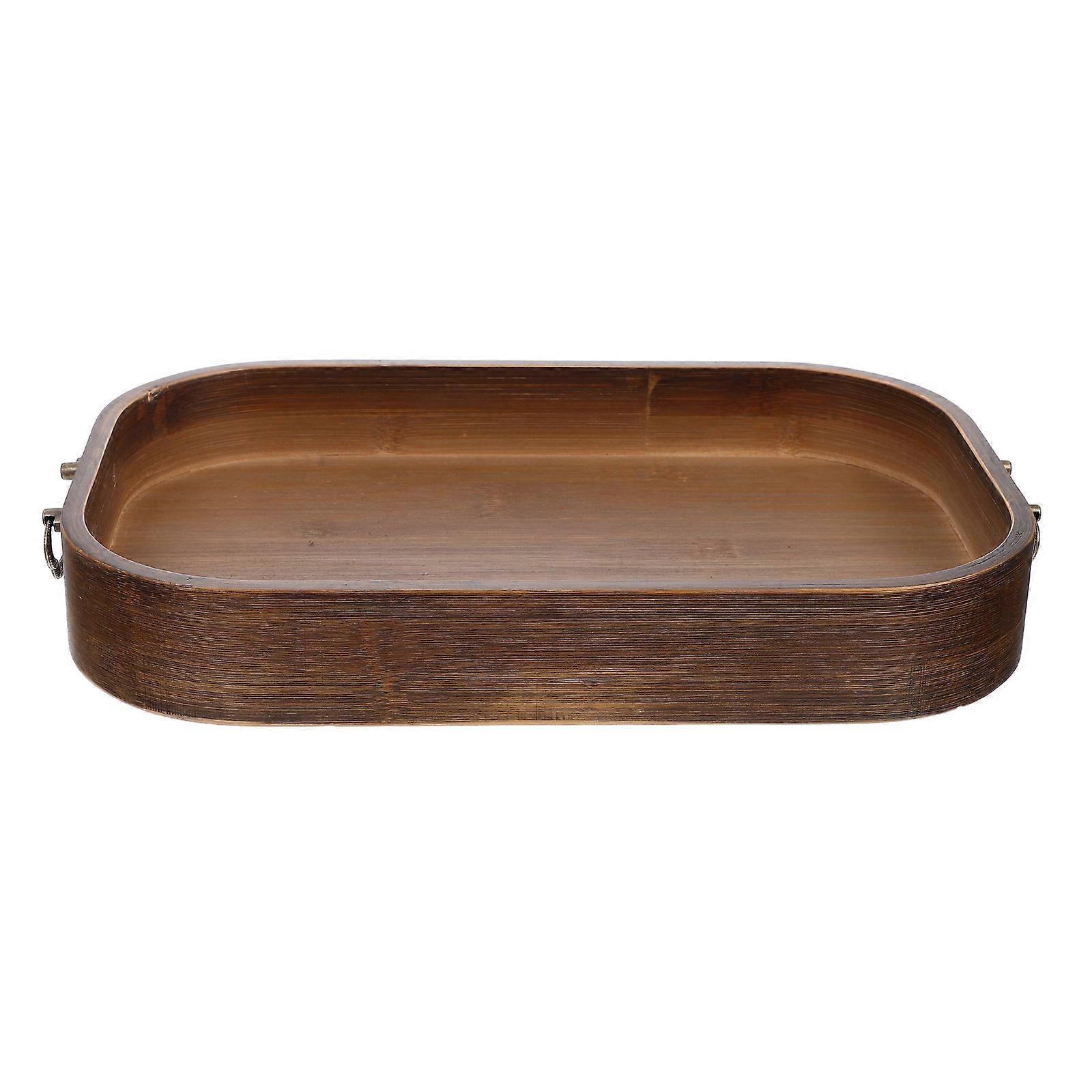 Bamboo Storage Tray with Metal Handle for Home Use 2Pcs Pack