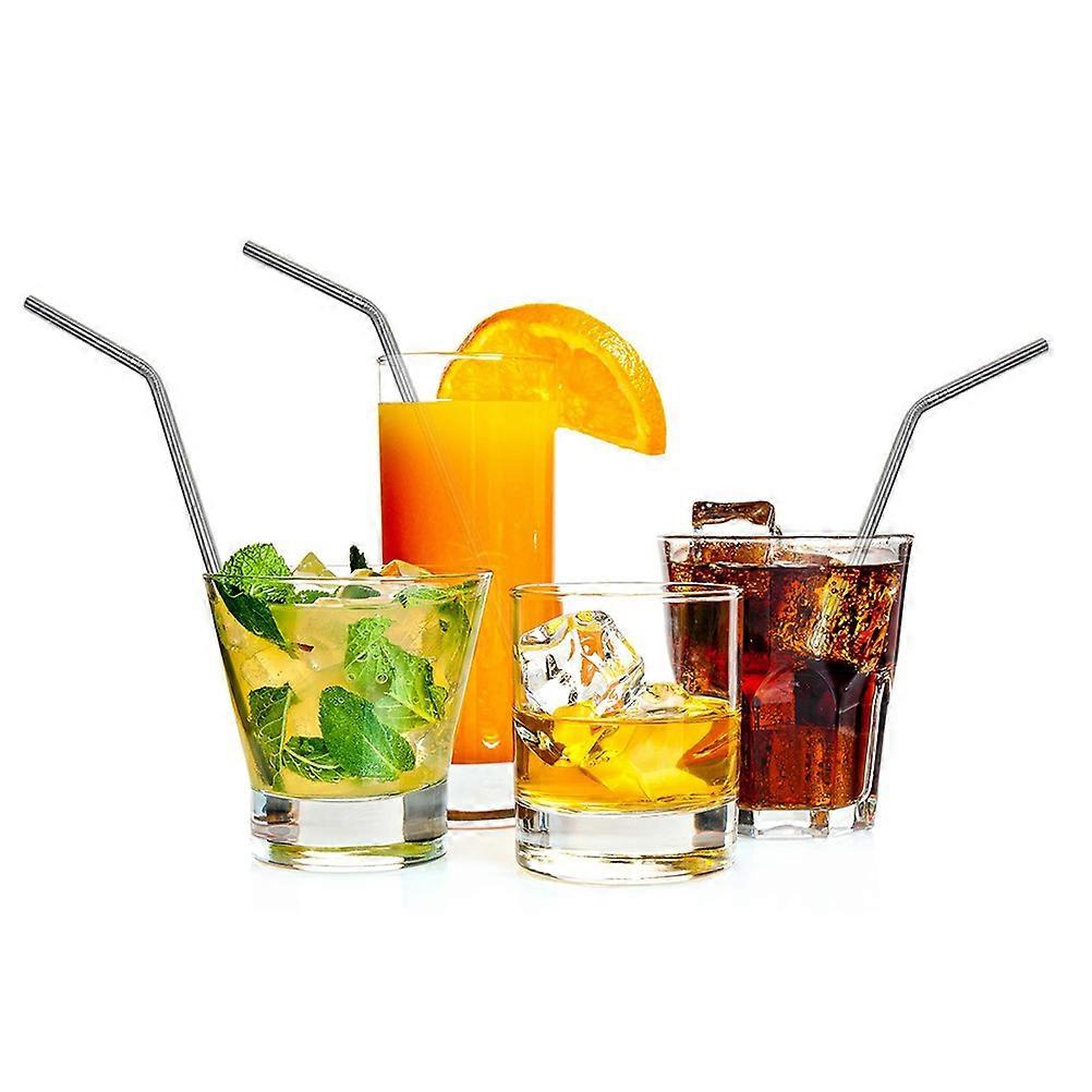 Metal Straw Cleaning Brush Bent Straw for Drinking with 8Pcs Silver Set