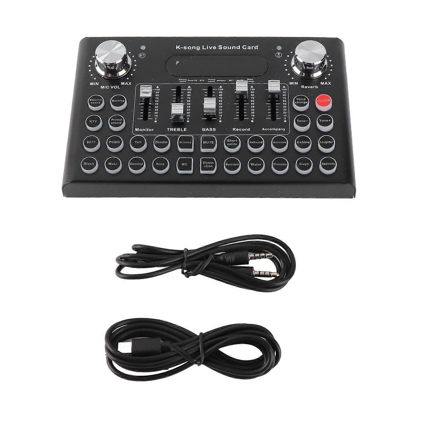 Sound Mixer Compact 820mah 18pcs Special Effect Buttons 5pcs Sound Buttons 7pcs Function Buttons Live Sound Card for Karaoke Chatting