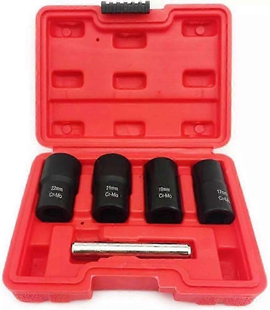 2025 Latest Model  5 Pieces 1/2" Twist Socket Set, Lug Nut Remover Extractor Tools 17mm 19mm 21mm