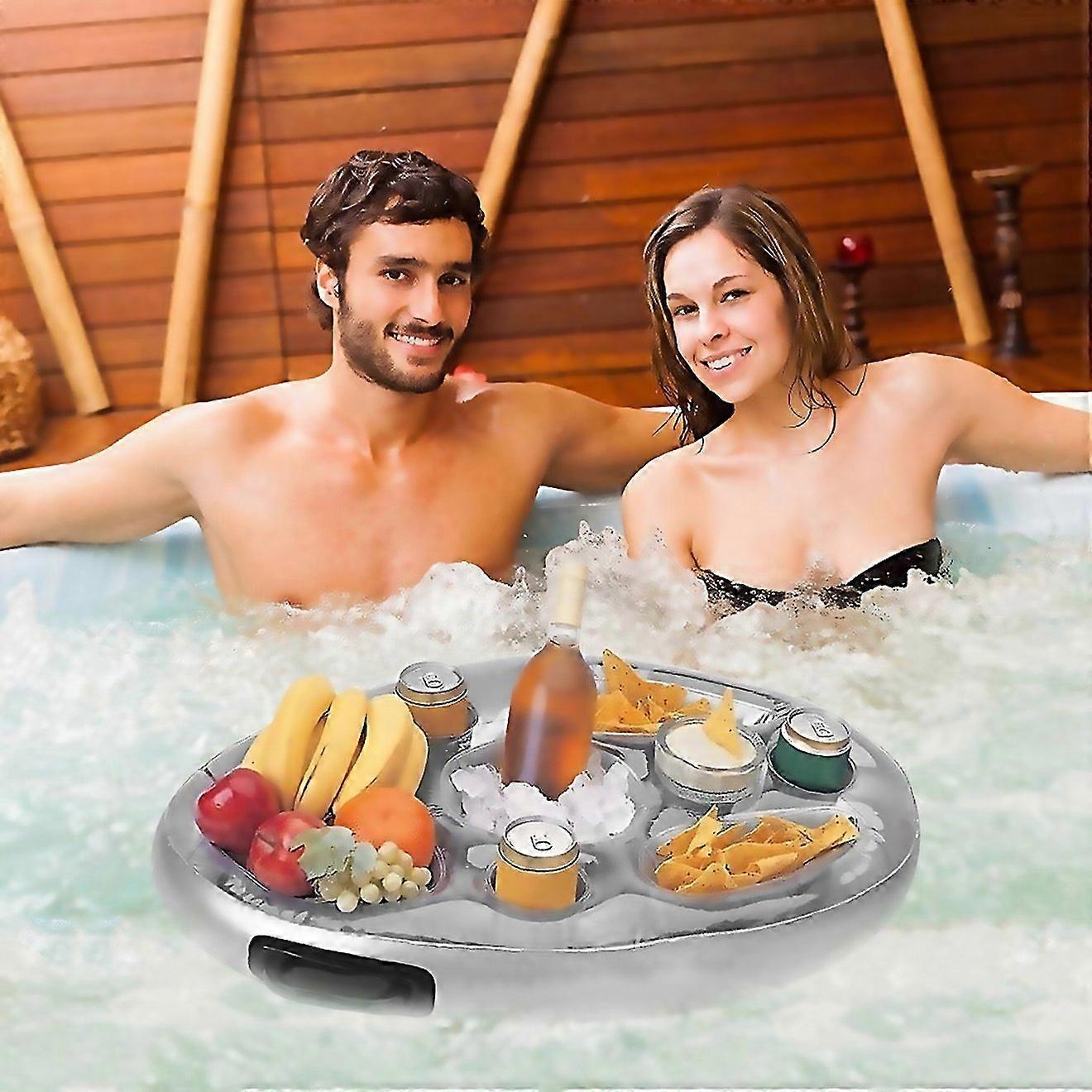 For Pvc Inflatable Eighthole Food Tray Water Inflatable Coaster With Handle Size 70 X 50cm Silver