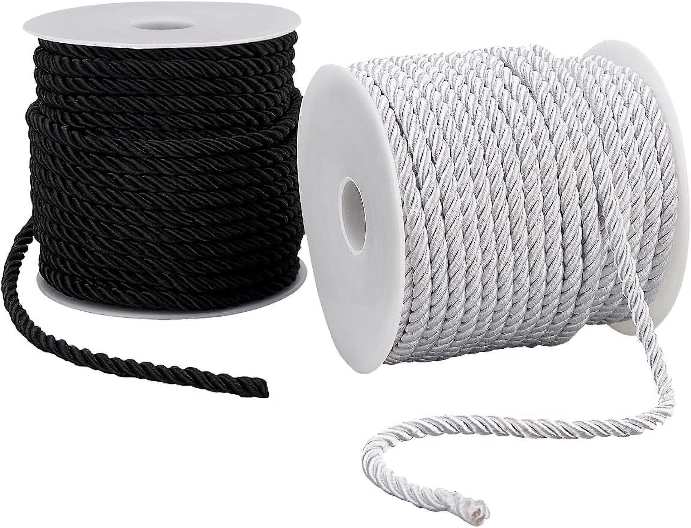 3mm Twisted Trim Cord 54 Yards Decorative Braided Rope Twine White Satin Shiny Cord Black Drawstrings Bag Cord