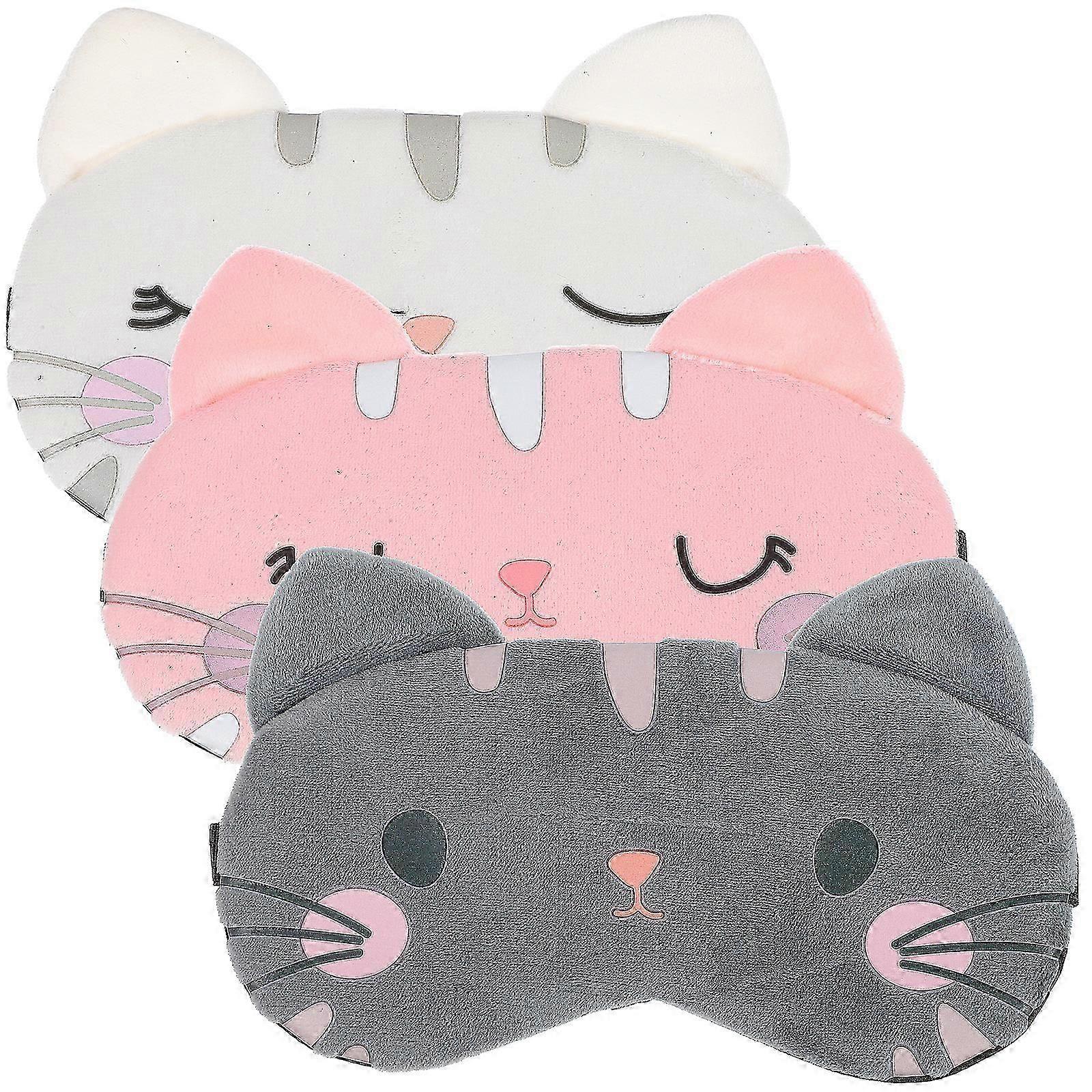 3Pcs Sleep Mask Cartoon Cat Sleeping Mask Blindfold Eye Covers with Elastic Strap for Light Blocking