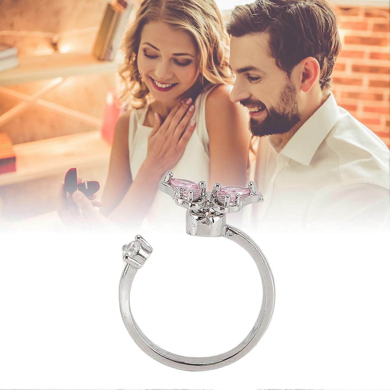 Open Ring with Rotating Decor Stackable Adjustable Index Finger Ring for Women Daily Styling Party Decoration White Gold (Red Decor) 