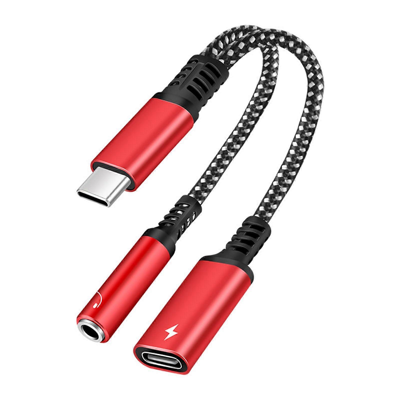 Type C To 3.5mm 2 In 1 Dongle Cable for Compatible Galaxy S20 S20+ S20 Headphone And Adapter Red
