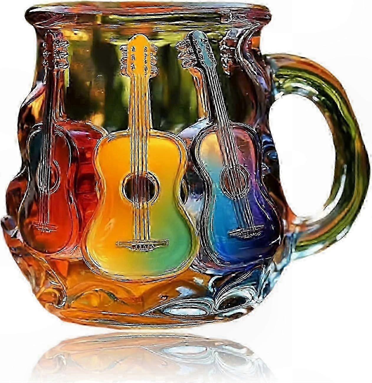 音楽愛好家やコレクター向けの 3D ギター デザインの楽器をテーマにしたガラス コーヒー マグ