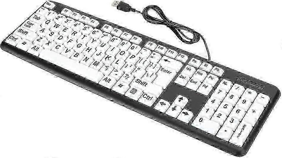 Elderly Keyboard, 104 Keys Low Vision Keyboard Large Letter Keyboard USB Wired Old People Keyboard with White Oversized Print Keys for Senio