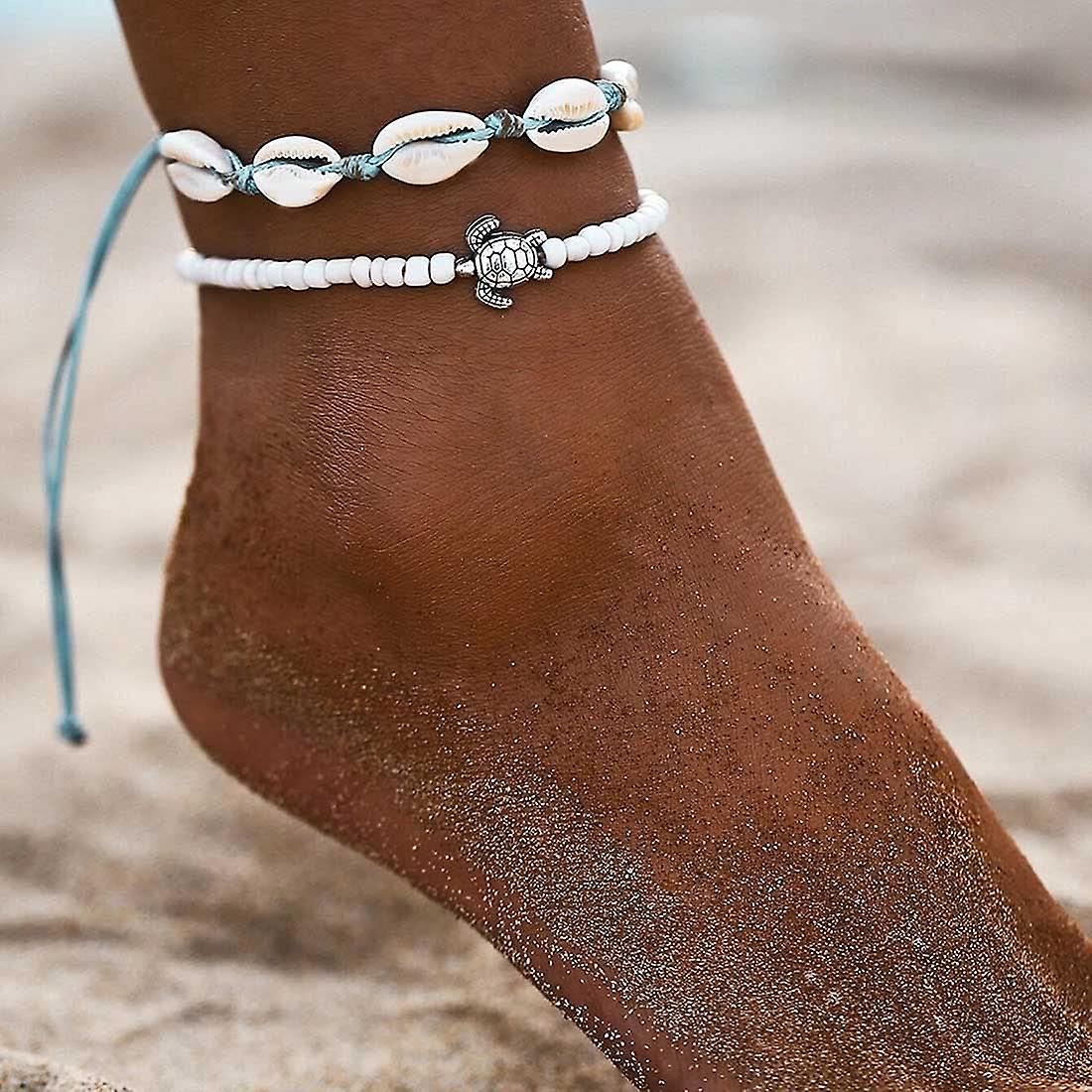 Cavigliera Regolabile Boho Hippie Tartaruga Marina | Argento, In Cordino E Metallo Placcato, Fatta A Mano, Lunghezza 24 Cm Estendibile - Foto 4