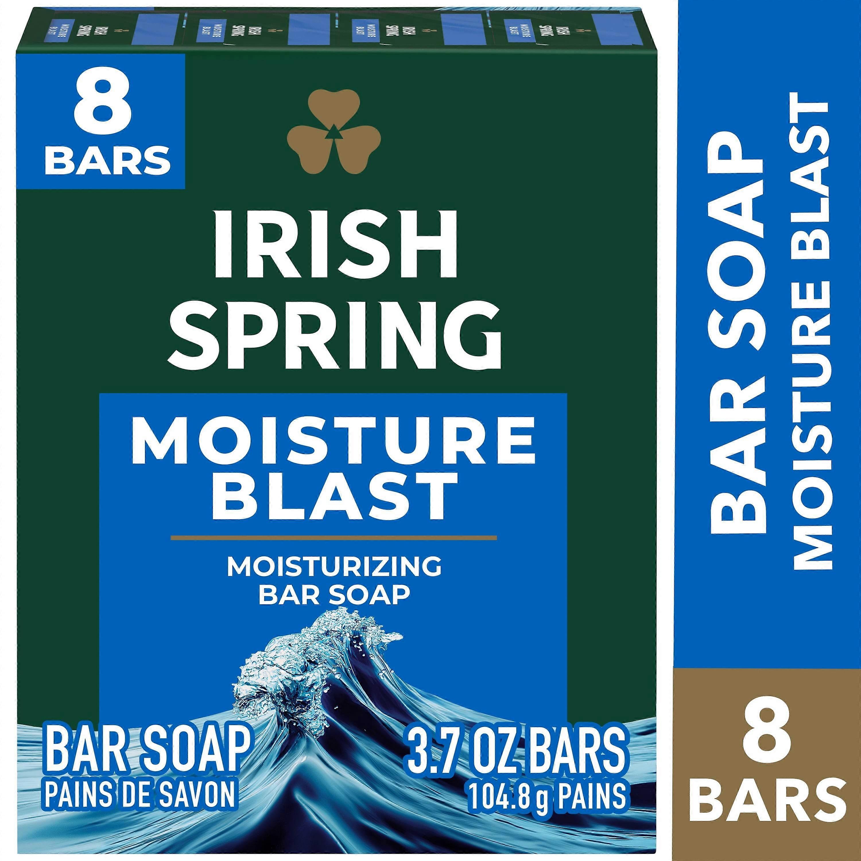 Irish Spring Bar Soap For Men, Moisture Blast Deodorant Bar Soap, 8 Ea
