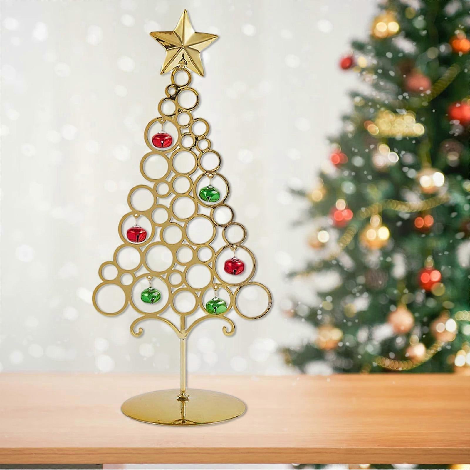Mini Tabletop Christmas Tree with Lights, Metal Wrought Iron Ornament Display Stand, Desktop Decorations, Artificial Xmas Tree