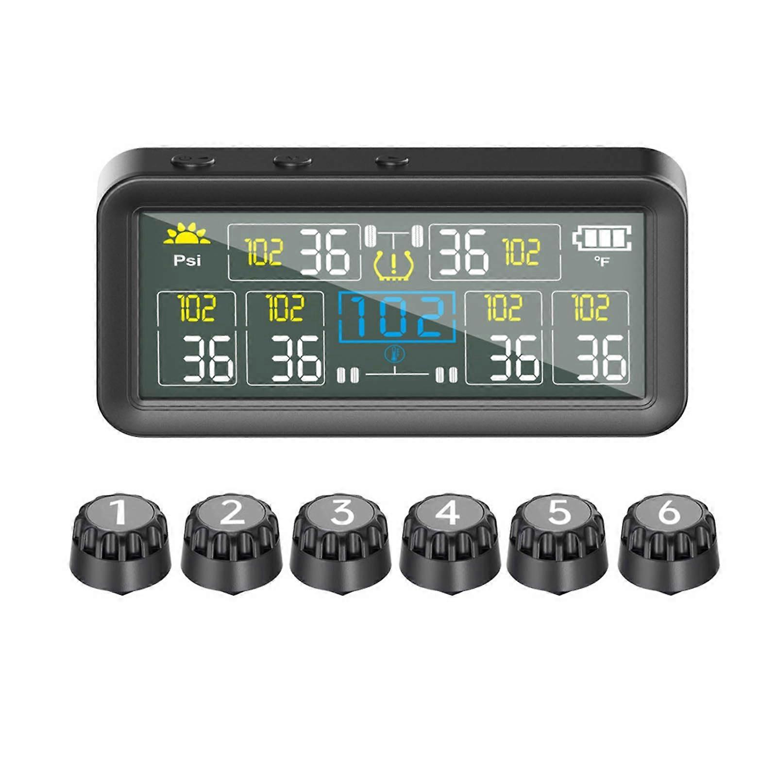 Tire Pressure Monitoring System with Smart Alerts for 6 Wheels, ABS+PC Material, Pressure Warning