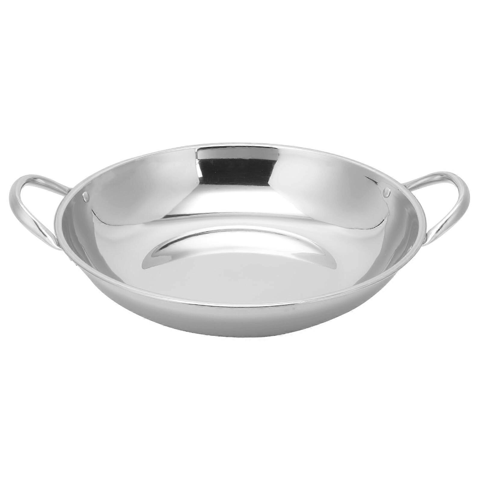 Stainless Steel Hot Pot Flat Bottom Soup Pan with Handle for BBQ Skewers Steak Chicken