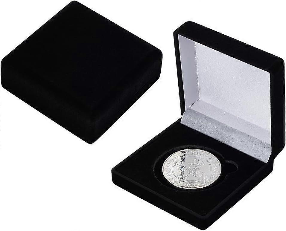 2 PCS Commemorative Coin Storage Cases for 49mm Coins Square EVA Covered Coin Display Boxes with Velveteen Black Coins Holder Display with Sponge Insi