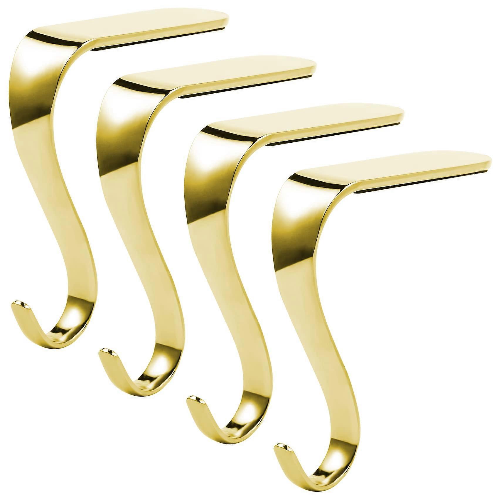 Christmas Stocking Holders Set of 4 Gold Mantel Hooks with Safety Grips for Holiday Party Decoration