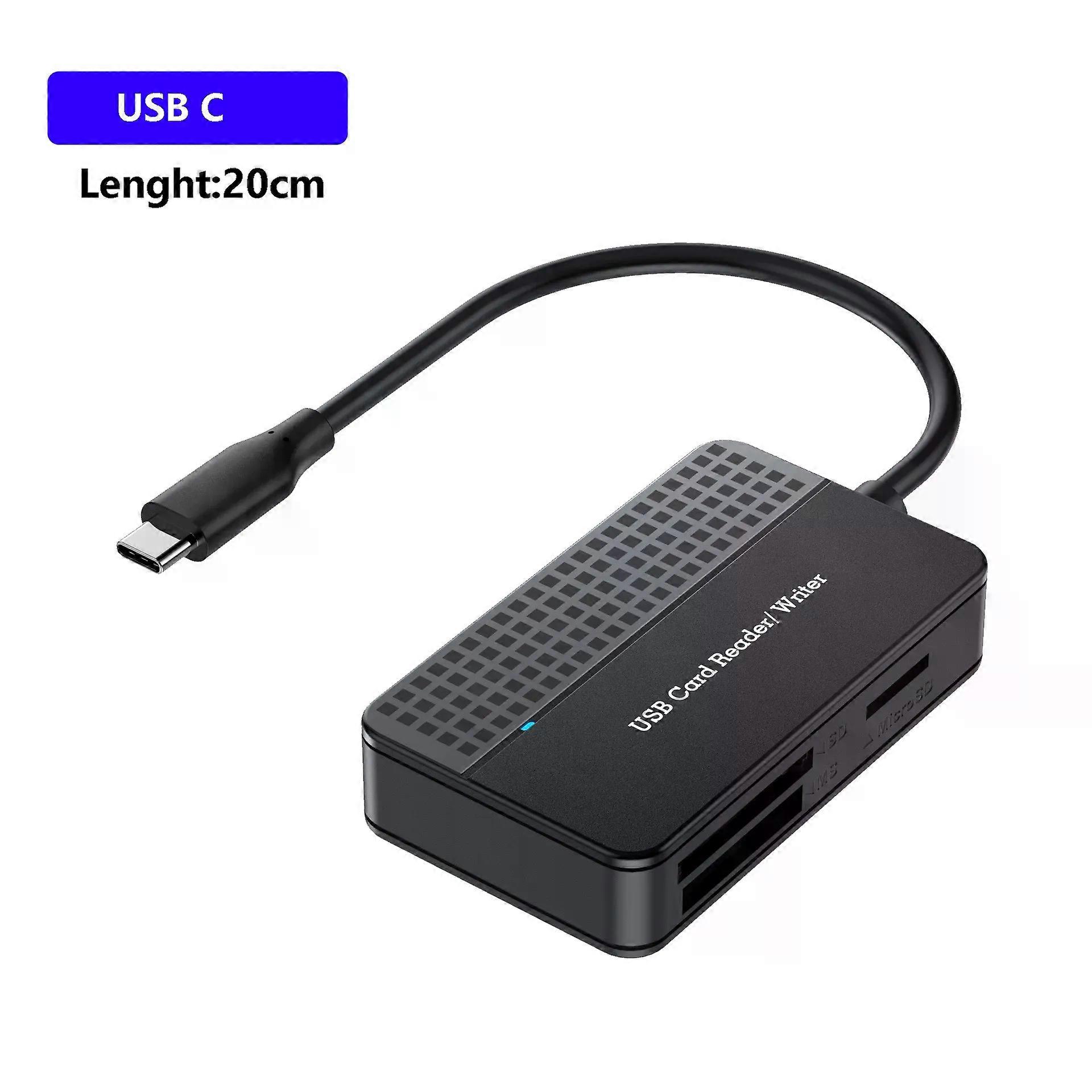 All In One Memory Card Reader SD TF CF MS Compact Flash Card Adapter USB/Type-C Smart Card Reader 20cm Cable for Laptop PC