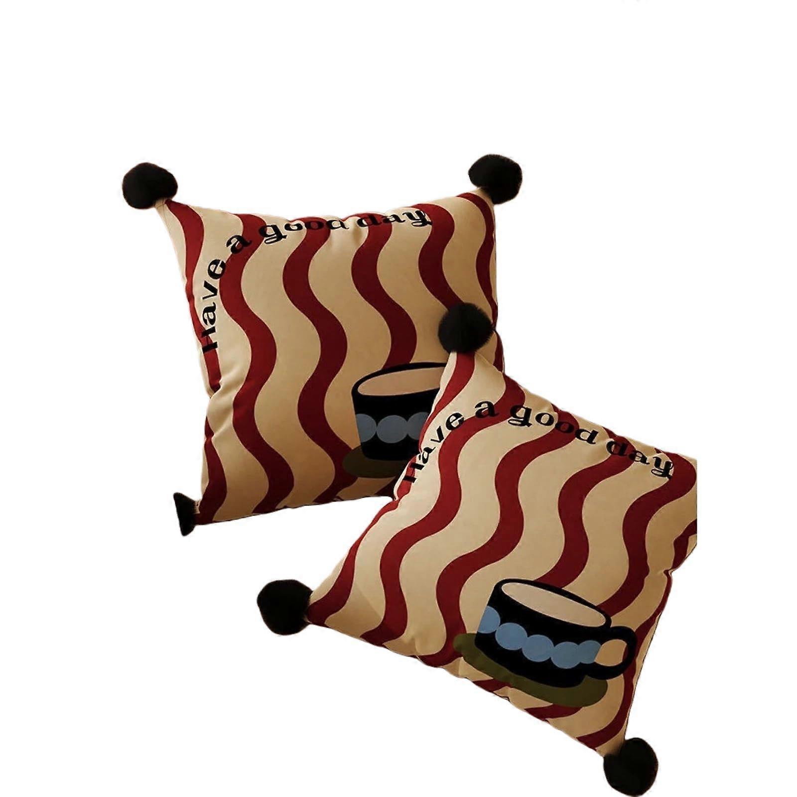 Decorative Throw Pillow Plush Bed Sofa Cushion with Striped Pattern and Supportive Backrest Red