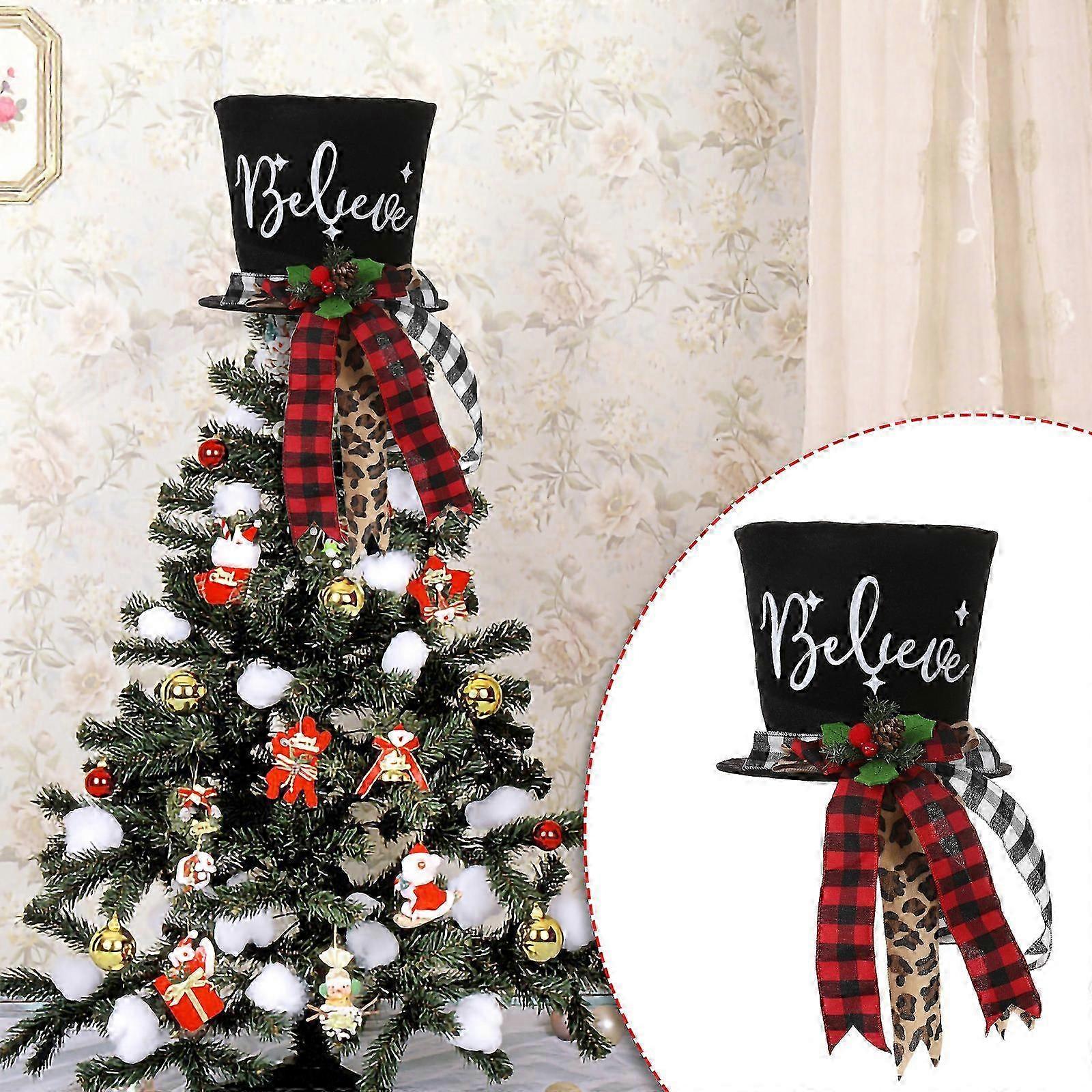 Tree Top Decoration for Christmas with Plaid Pattern Bow