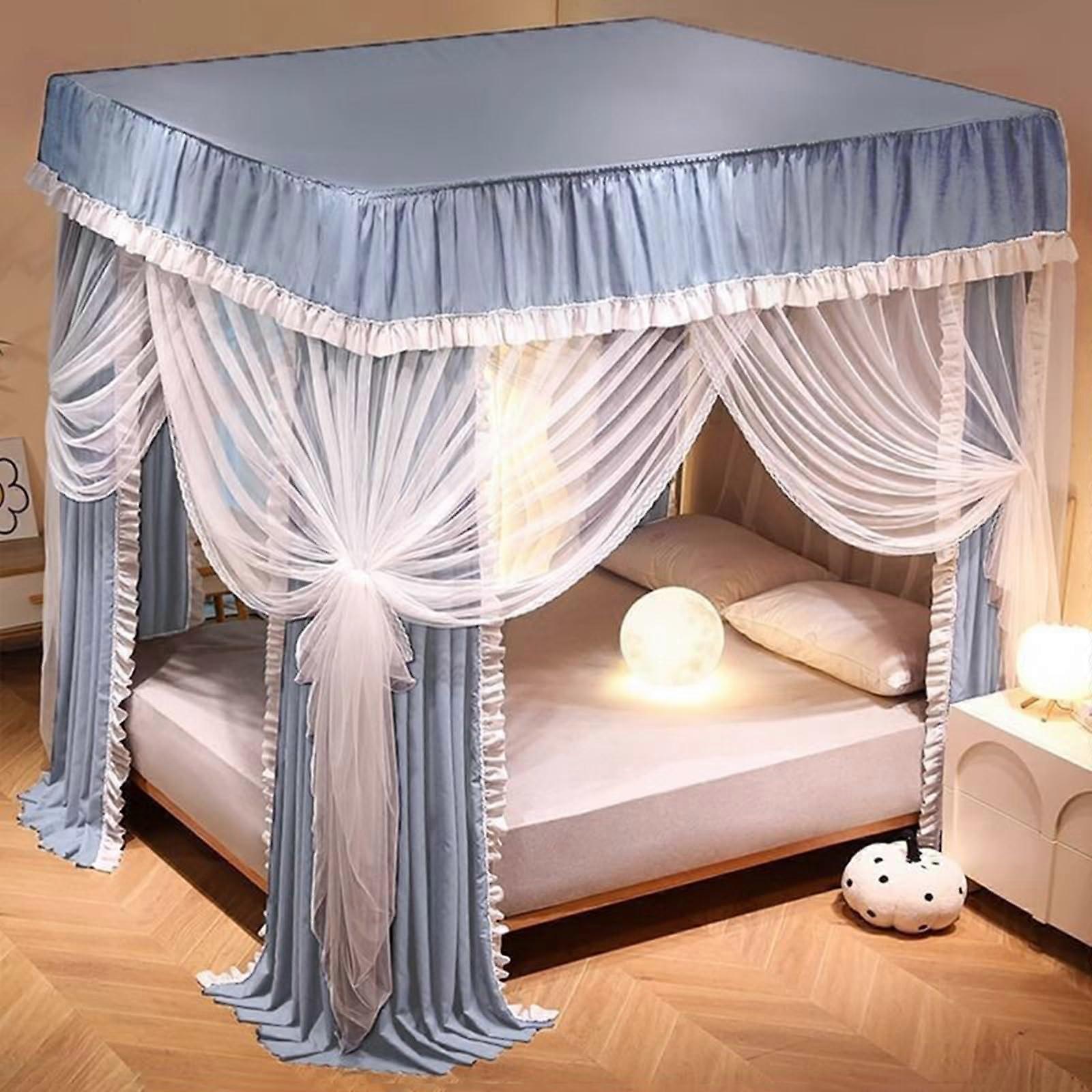 Double Layer Bed Canopy with Mosquito Net, Light Blocking and Dustproof, Blue 1.8 x 2m