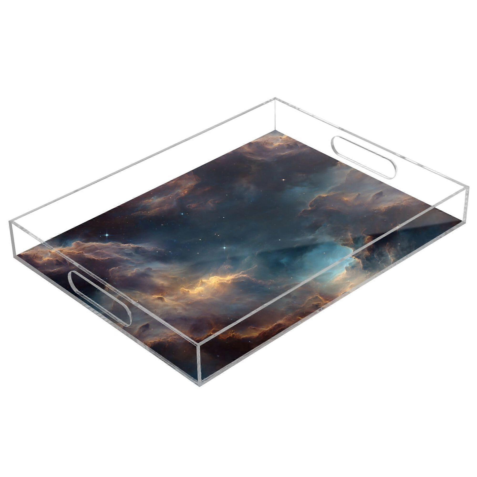 Acrylic Serving Tray with SpillResistant Raised Edge, Clear Decorative Vanity and Coffee Table Organizer