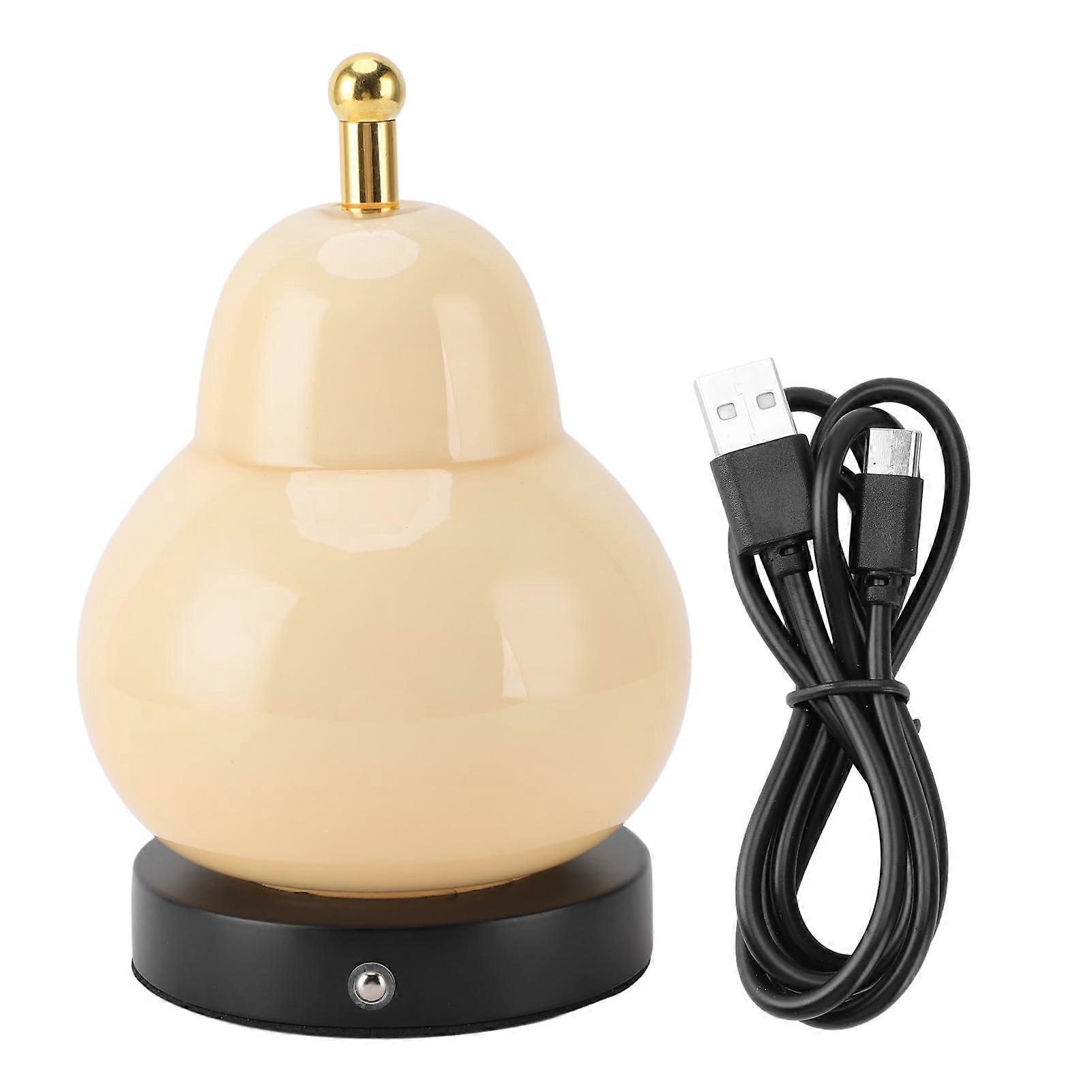 LED Table Lamp Touch Control Dimmable Cordless Rechargeable Desk Lamp Vintage Pear Gourd Shape Yellow