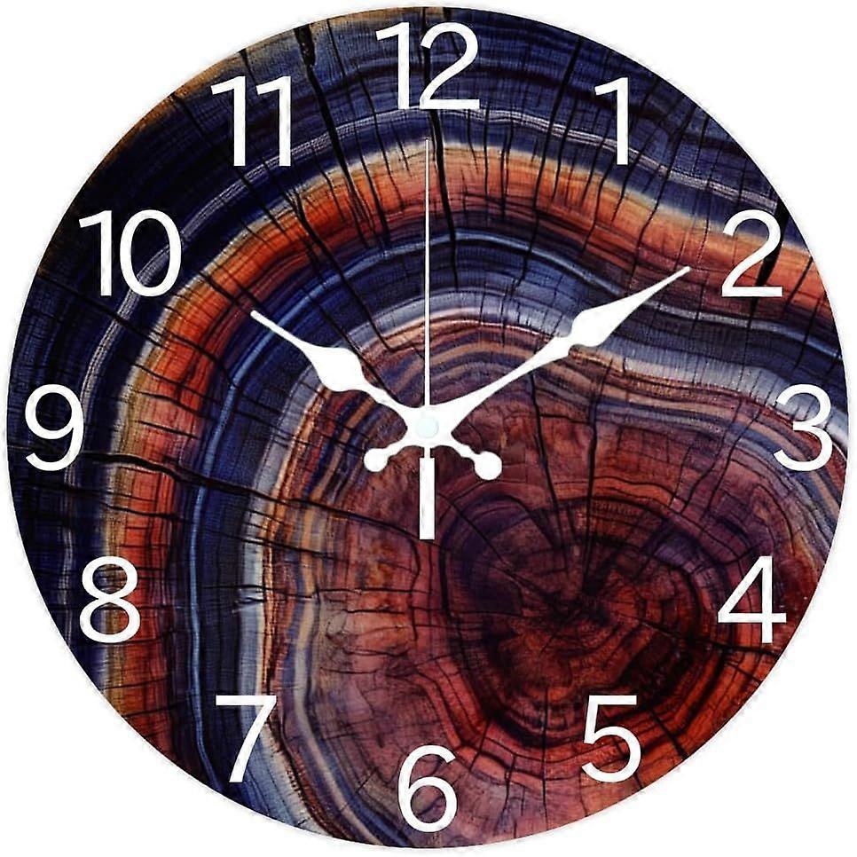 Abstract Tree Rings Pattern Wall Clock 12 Inch Non-Ticking Clocks Round Geometric Pattern Wall Hanging Clock Battery Operated for Bedroom Living Room 