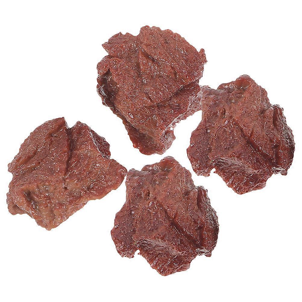 Simulation Food Model Artificial Beef Steak for Decor 4Pcs Brown PVC Set