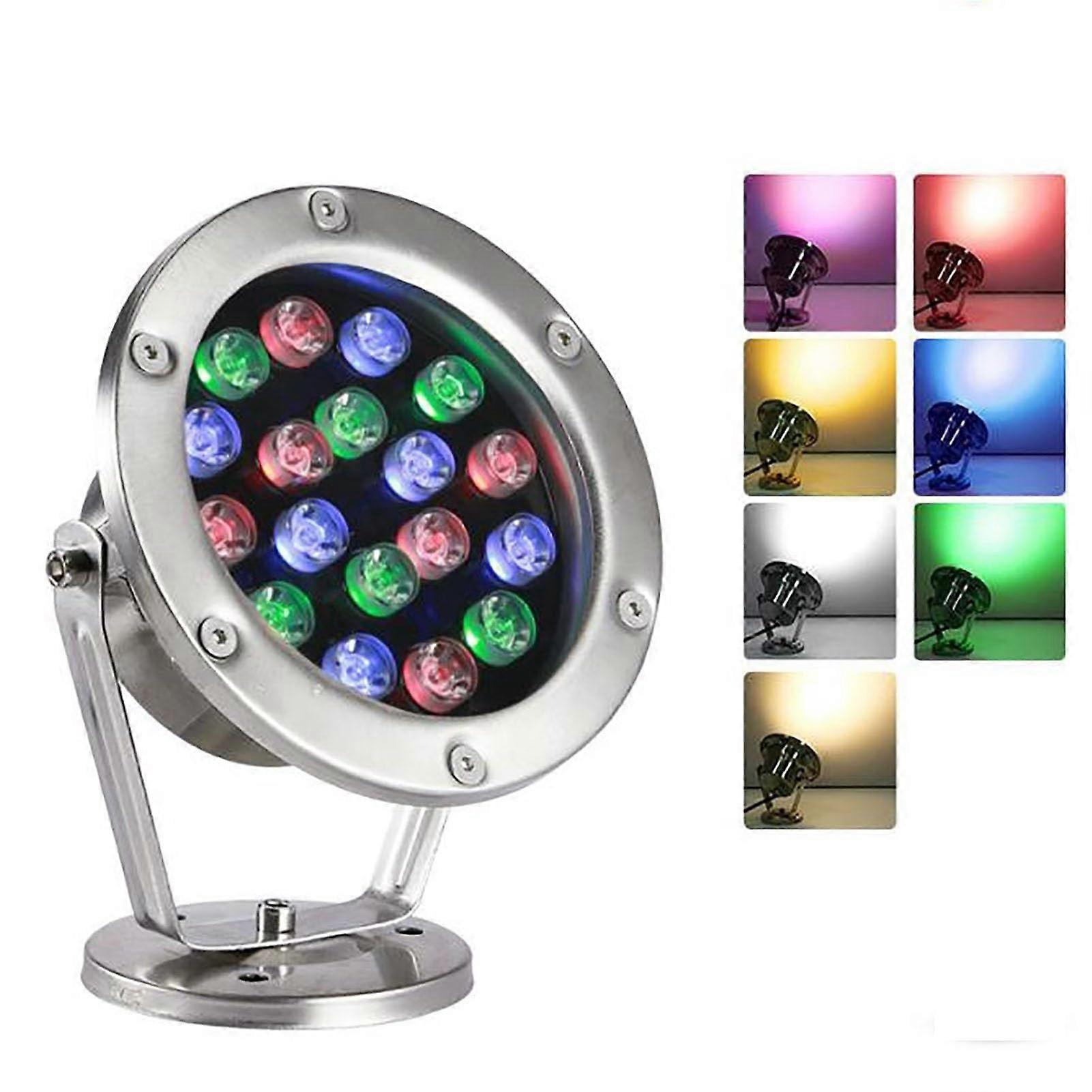 Underwater LED Light IP68 Waterproof 12V RGB Pool Spotlight with Remote Stainless Steel 9W Blue