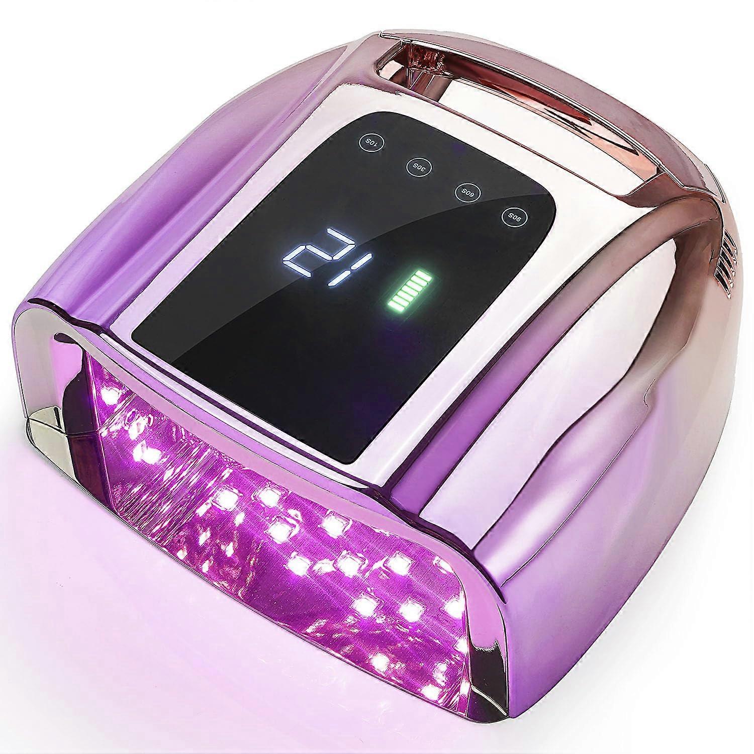 Professional Rechargeable UV LED Nail Lamp 96W Fast Gel Curing with LCD Display and Timer Purple Pink