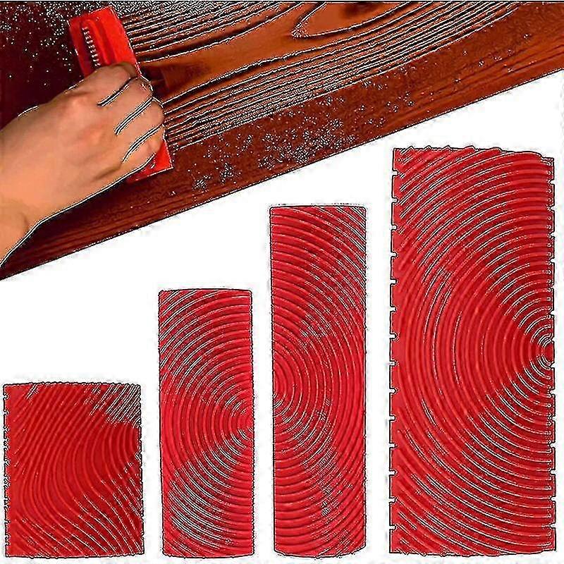 DIY Wall Texture Tools - Set of 4 Wood Grain Imitation Rubber Painting Rollers
